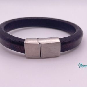 Pulsera caballero tomo café caoba cuero español cierre en acero